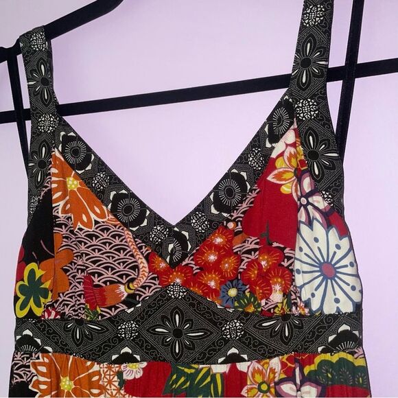 Lucky Brand Dress XS Red Japanese Floral Boho Print Halter Sundress Rayon - Picture 4 of 9